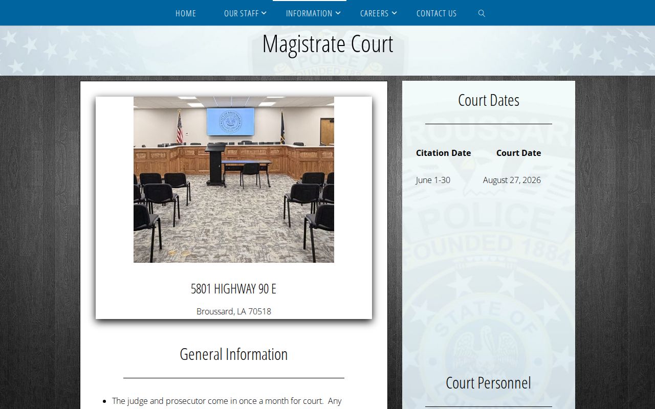 Broussard court docket Magistrate Court information