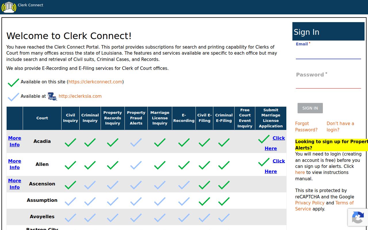 Lafayette case search record portal ClerkConnect landing page