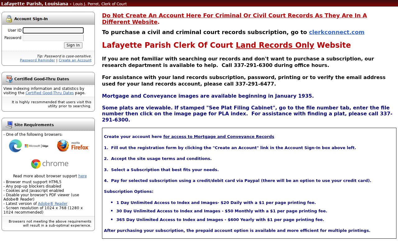 Lafayette case search record warning on the separate eSearch land login