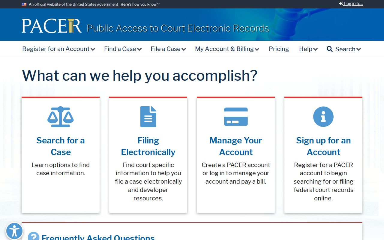Lafayette case search record access through the PACER federal portal