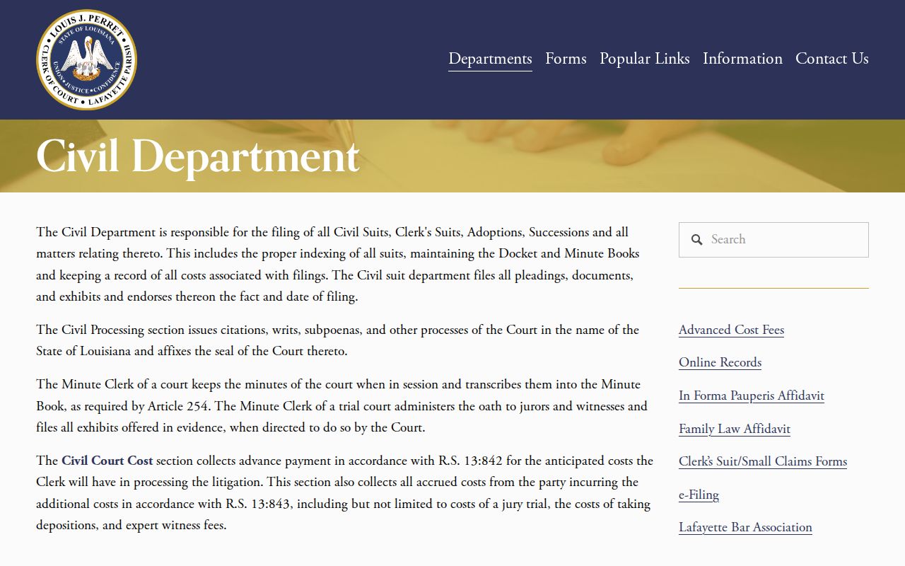 Lafayette Parish civil docket records request through the Clerk