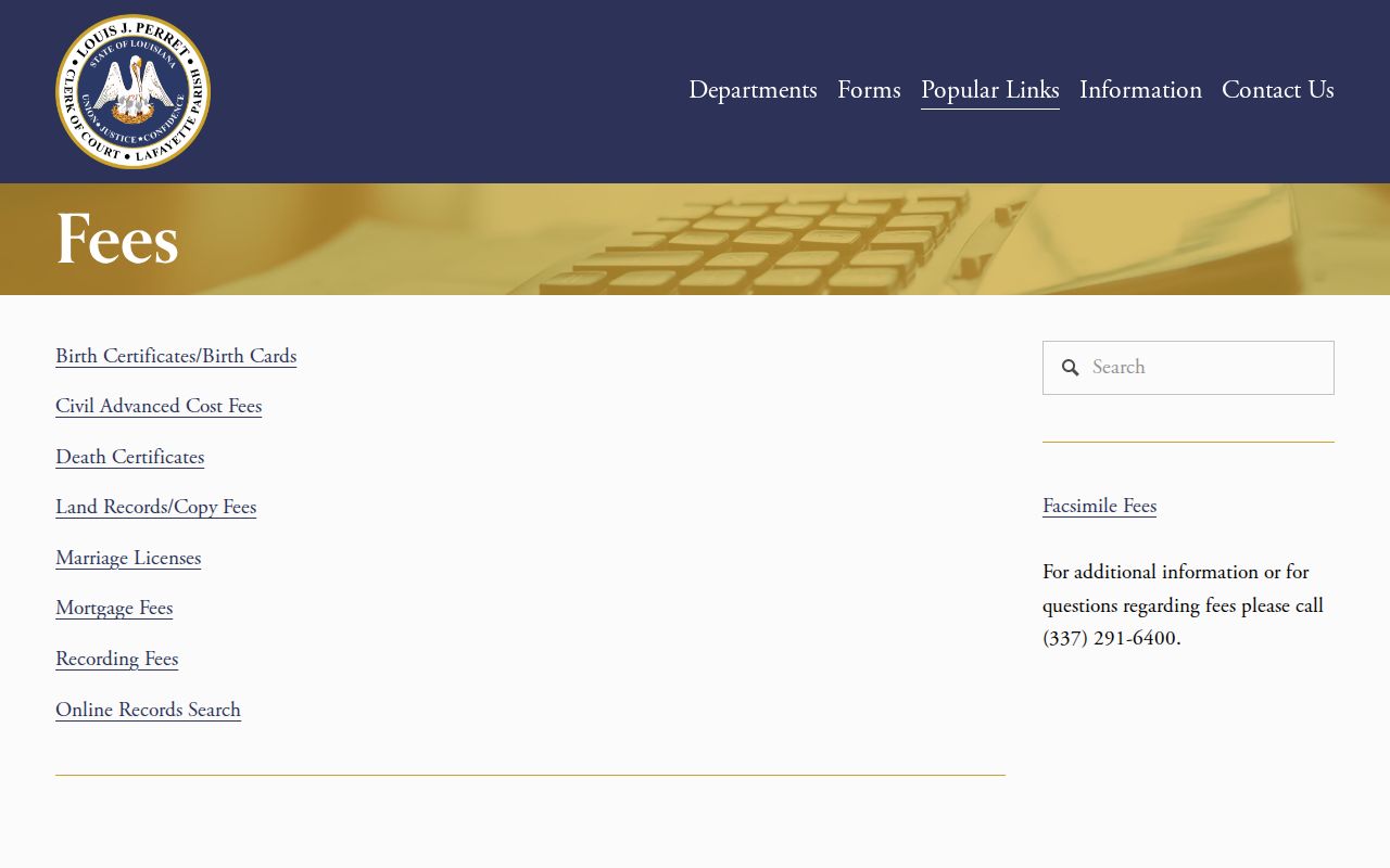 Lafayette court records fee table for certified copies and record access