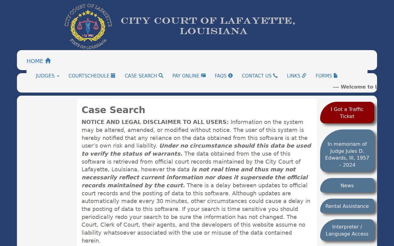Lafayette court docket case search interface