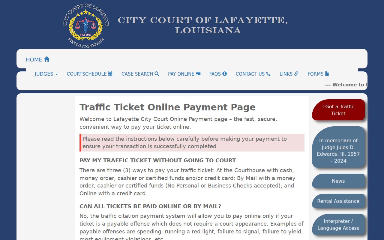 Lafayette traffic court docket and citation payment search