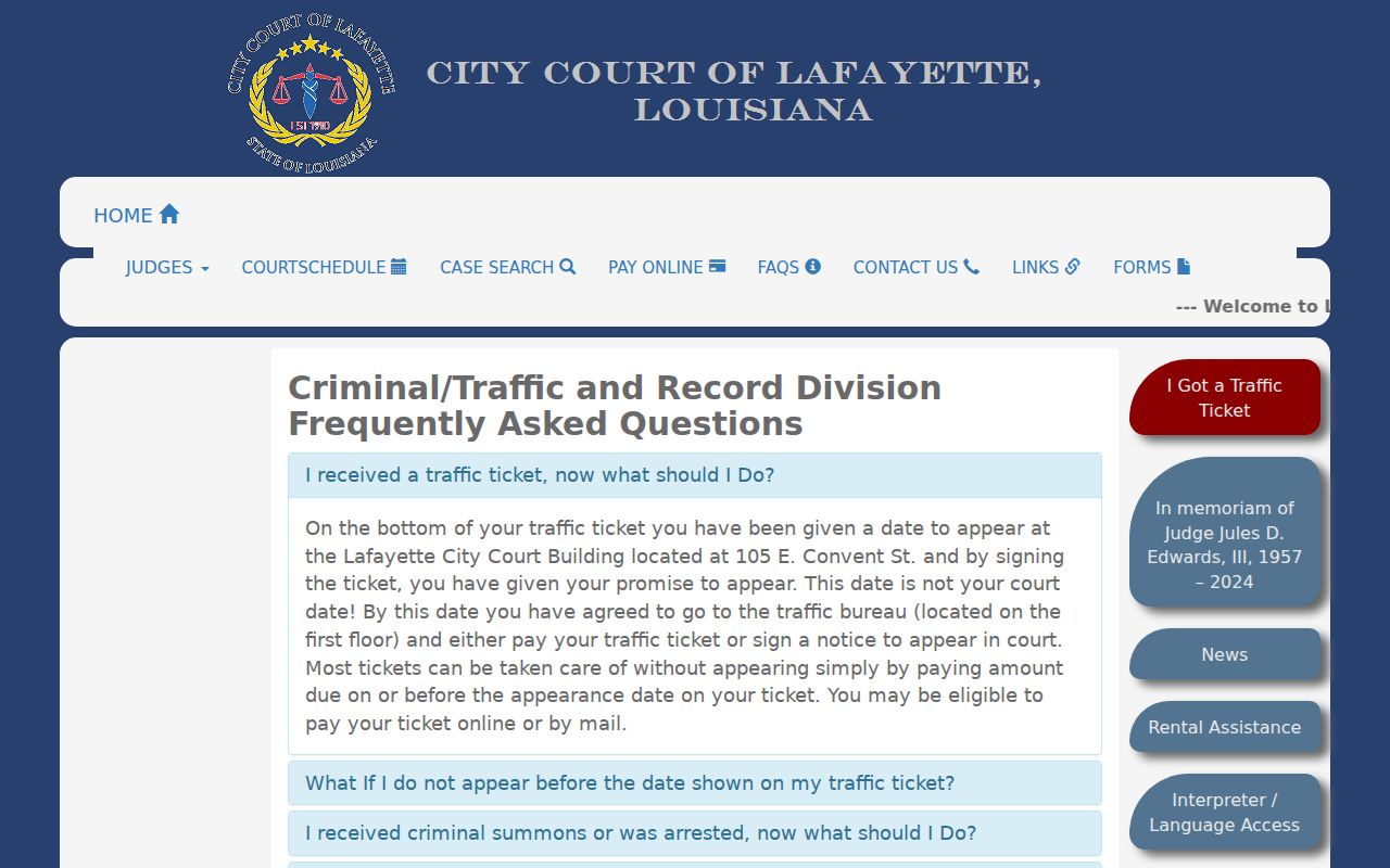 Lafayette traffic court record and court date guidance
