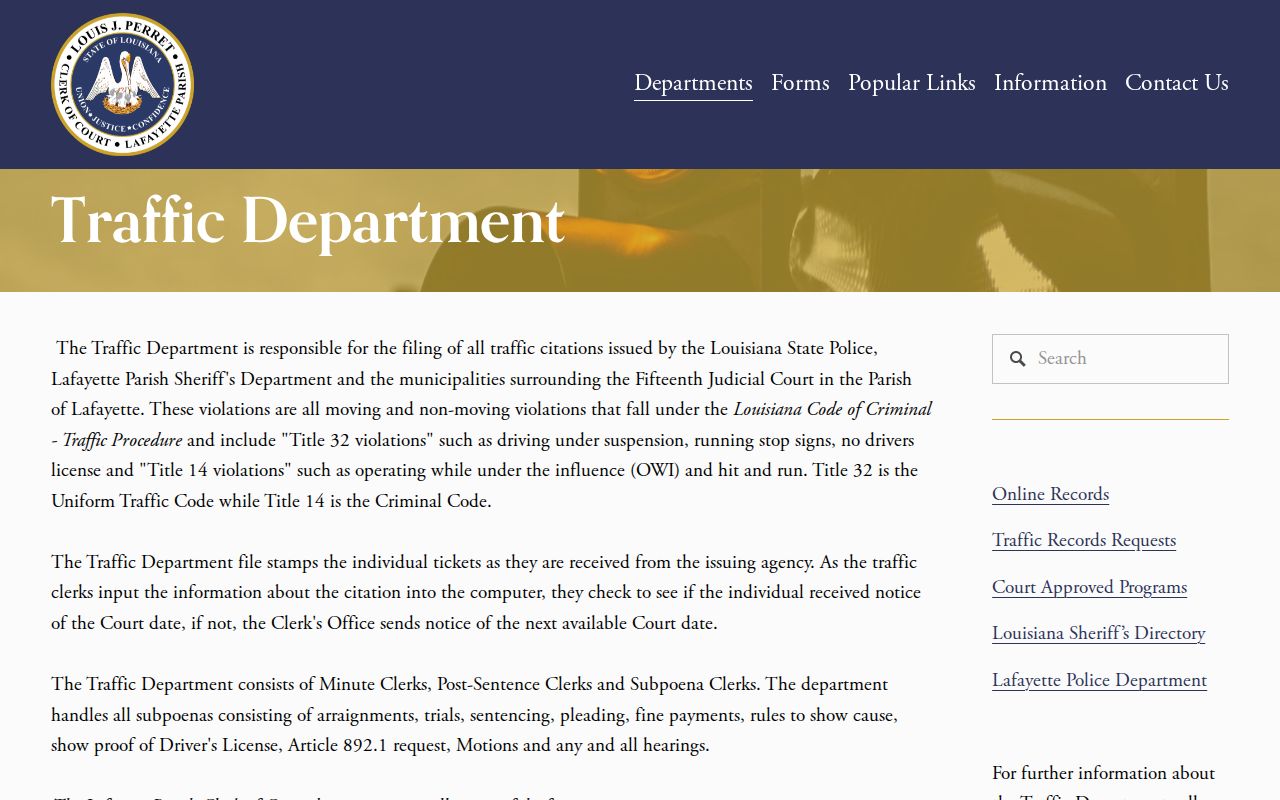 Lafayette traffic court record request information